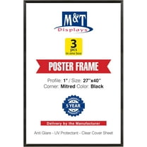 M&T Displays Snap Poster Frame 27x40 Inch Black 1" Aluminum Profile Wall Mounting Photo Picture Document Certificate Sign Holder (3 pack)