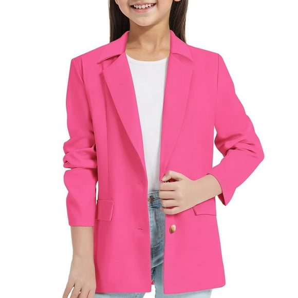 2025 Girls Tops, Tees & Shirts Blazerss Jacket Long Sleeve Shirt For Sleeve Notched Collarss/Lapel Collarss Youth Shirt With Inner Pocket Open Dress Shirt For Front Casual Blazerss
