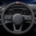 thumbnail image 1 of - Funda de Piel de napa para Volante de Coche, Elegante y Antideslizante, Interior de Coche, de 38 cm, Universal, Color Negro (Acentos Rojos y Azules), 1 of 2