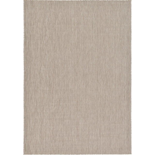 Unique Loom Solid Collection Casual Transitional Indoor and Outdoor Flatweave Area Rug, 6' x 9', Beige/Gray