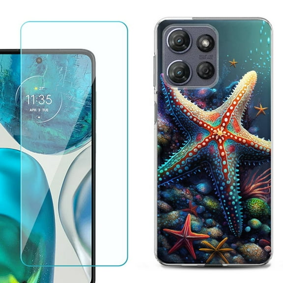 For Motorola Moto G Stylus 5G 2025 Phone Case Cover with Tempered Glass Screen Protector, by OneToughShield - Starfish