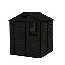 6x6 ft Single door Resin Storage Shed with Strong PP Material, Waterproof, Rust & UV Proof, Large Storage Space, HD Window Lighting, and Black Wood Grain Finish