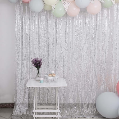 Efavormart 8ft Silver Sequin Photo Booth Backdrop Photography Backdrop With Rod Pockets