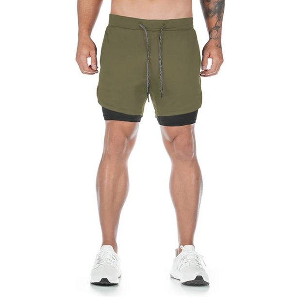 Naiovety 2021 pantalones cortos para correr de camuflaje para hombres 2 en 1 de pisos de secado rápido pantalones cortos deportivos para gimnasio Uniforme atlético ejercito verde XXL Naiovety OD2835-04B