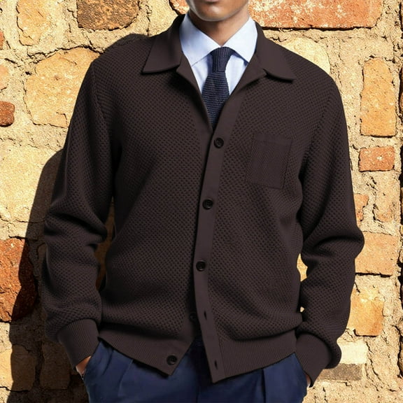 DPTALR George Men Sweater Shirt Button Down Ribbed Knit Shirts Long Sleeve Soft Knitwear Coffee Big and Tall Men L