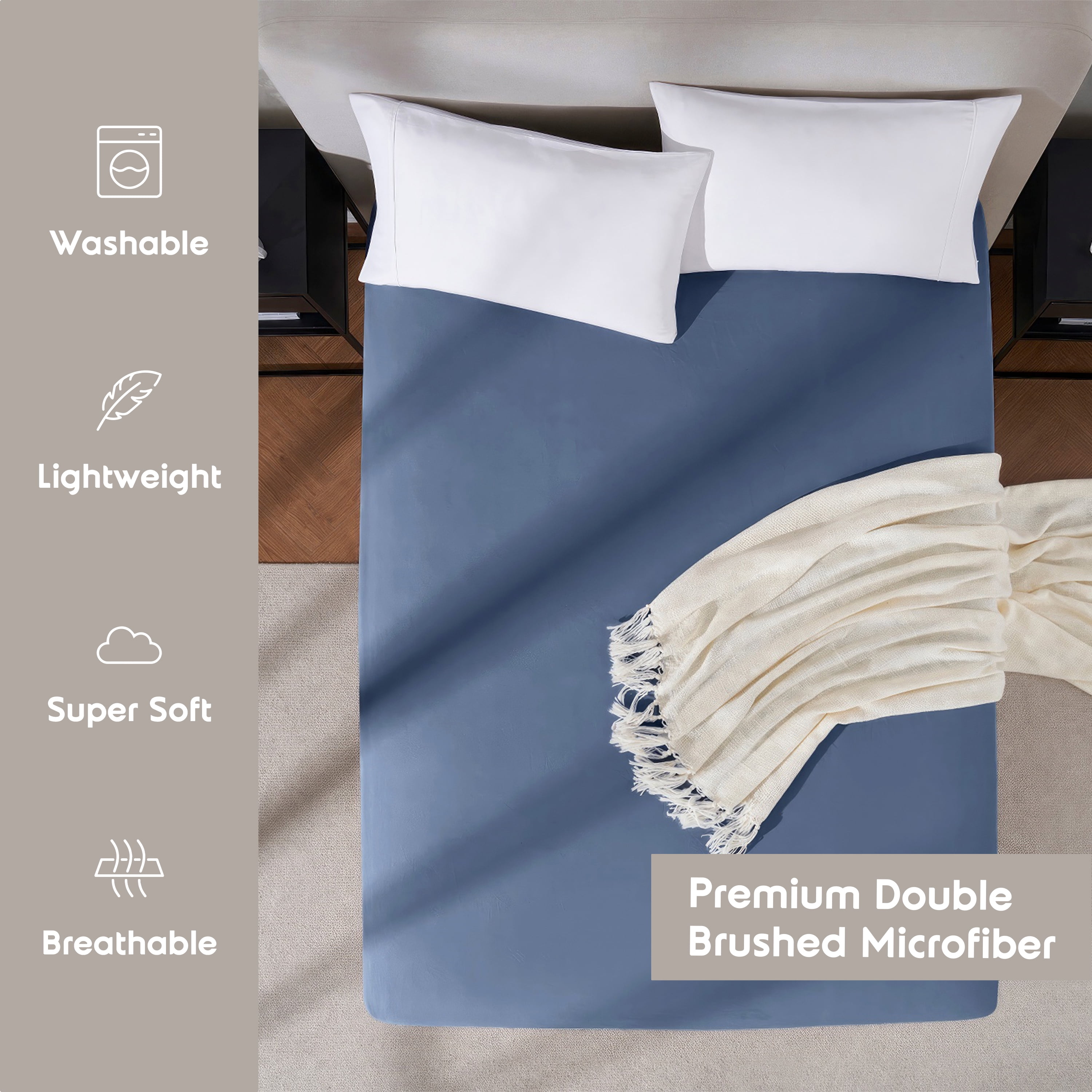 Lammaloe 2 Pack Extra Deep Pocket Queen Fitted Sheet Only, Fits 18" to 24" Mattress, Soft Microfiber Fitted Bed Sheet, Navy Blue
