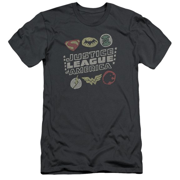 JLA Justice League Symbols S/S Adult 30/1 T-Shirt Charcoal