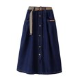 thumbnail image 5 of ZHOGXU Casual Midi Skirts For Womens Solid Color High Waist A Line Button Front With Pocket Outdoor Shopping Dating, 5 of 8