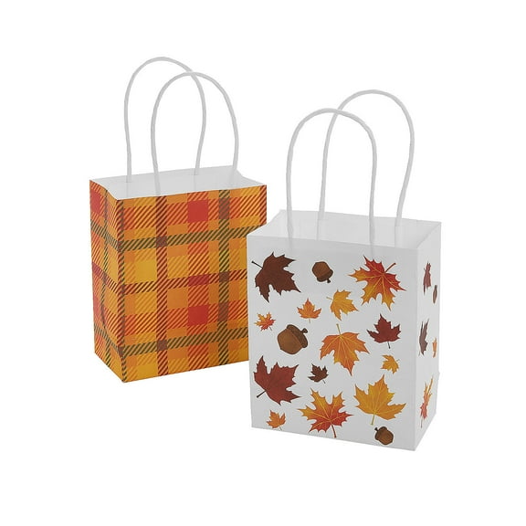 Small Fall Paper Gift Bags, Party Supplies, Thanksgiving, 12 Pieces