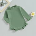 thumbnail image 3 of Okbabeha Infant Baby Girls Clothing Waffle Knit Long Sleeve Rompers Ruffle Bodysuit Solid Plain Onesie Outfit Cute Clothes, 3 of 8