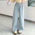 thumbnail image 2 of EnJoCho Teen Girls Cargo Jeans Wide Leg Washed Distressed Baggy Elastic Waist Vintage Denim Trousers Trendy Bottoms For Kids Back-to-School Casual Streetwear Wear, 2 of 9