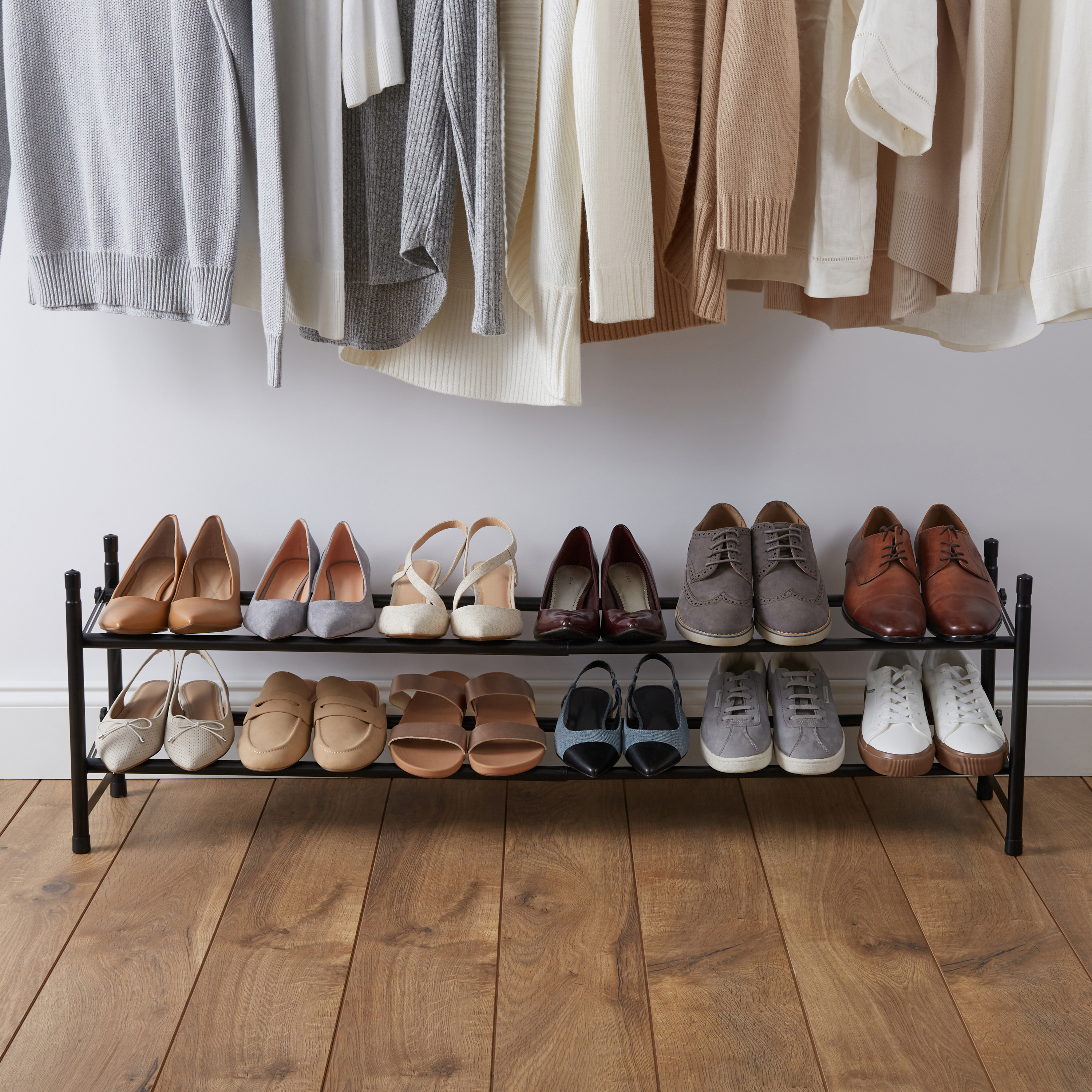 Organize It All 2 Tier Expandable Shoe Rack in Black