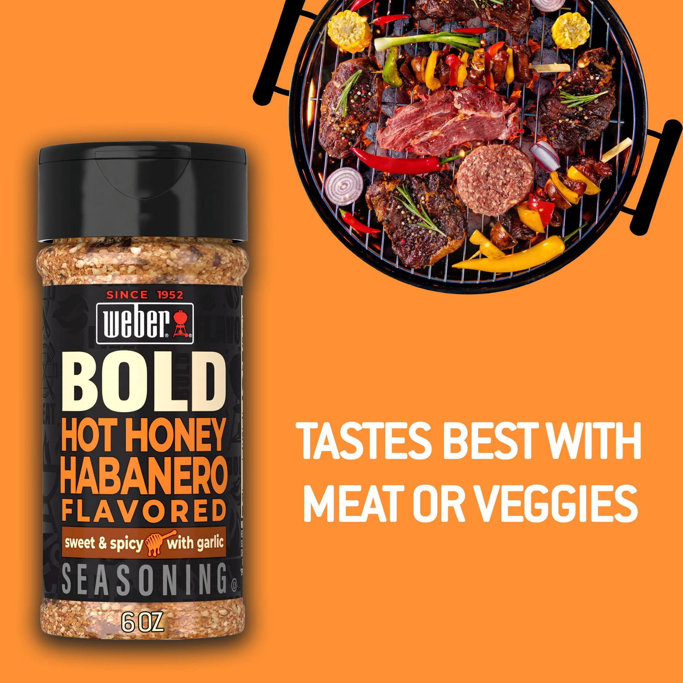 Weber BOLD Hot Honey Habanero Flavored, Chili Pepper and Honey Seasoning Blend, 6 oz Bottle