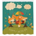thumbnail image 3 of Forest Friends Shower Curtain, Cute Foxes Enjoying the Rain under Umbrella Happy Autumn in Cartoon Design, Fabric Bathroom Set with Hooks, 69W X 84L Inches Extra Long, Multicolor, by Ambesonne, 3 of 3