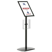 M&T Displays Decoartive Sign Holder, 11x17 Inch Pedestal Sign Holder with 8.5x11 Inch Brochure Holder Black Floor Standing Aluminum Front Loading Easy Open Poster Advertisement Post