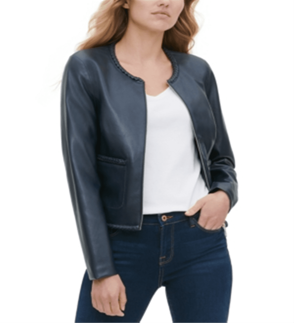Hverdage pelleten Antagonisme Tommy Hilfiger Women's Braided Neck Faux Leather Jacket Blue Size 6 -  Walmart.com