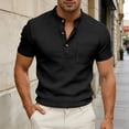 thumbnail image 3 of Henley Shirts for Men 2026 Summer Short Sleeve Casual Loose Waffle Plain Tshirts Polo Shirt with Chest Pocket, 3 of 5