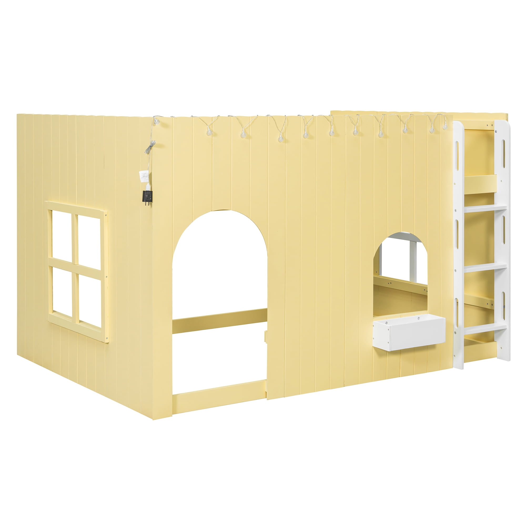 Mintazer Full House Loft Bed with LED Lights, Kids Playhouse Bed with Ladder, Yellow