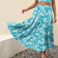 thumbnail image 4 of Vestido casual sexy de verano para mujer Faldas largas de playa con estampado floral Boho Elástico de cintura alta Plisado A-Line Flowy Swing Faldas largas con volantes en niveles Pompotops  qwe13501, 4 of 8