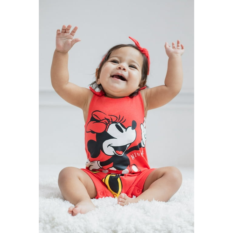 Disney Minnie Mouse Newborn Baby Girls Snap Romper and Headband Newborn to Toddler