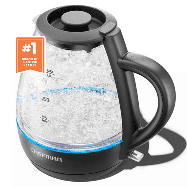 Chefman 1L Electric Glass Kettle w/ LED Indicator Light, Automatic Shutoff - Black, New