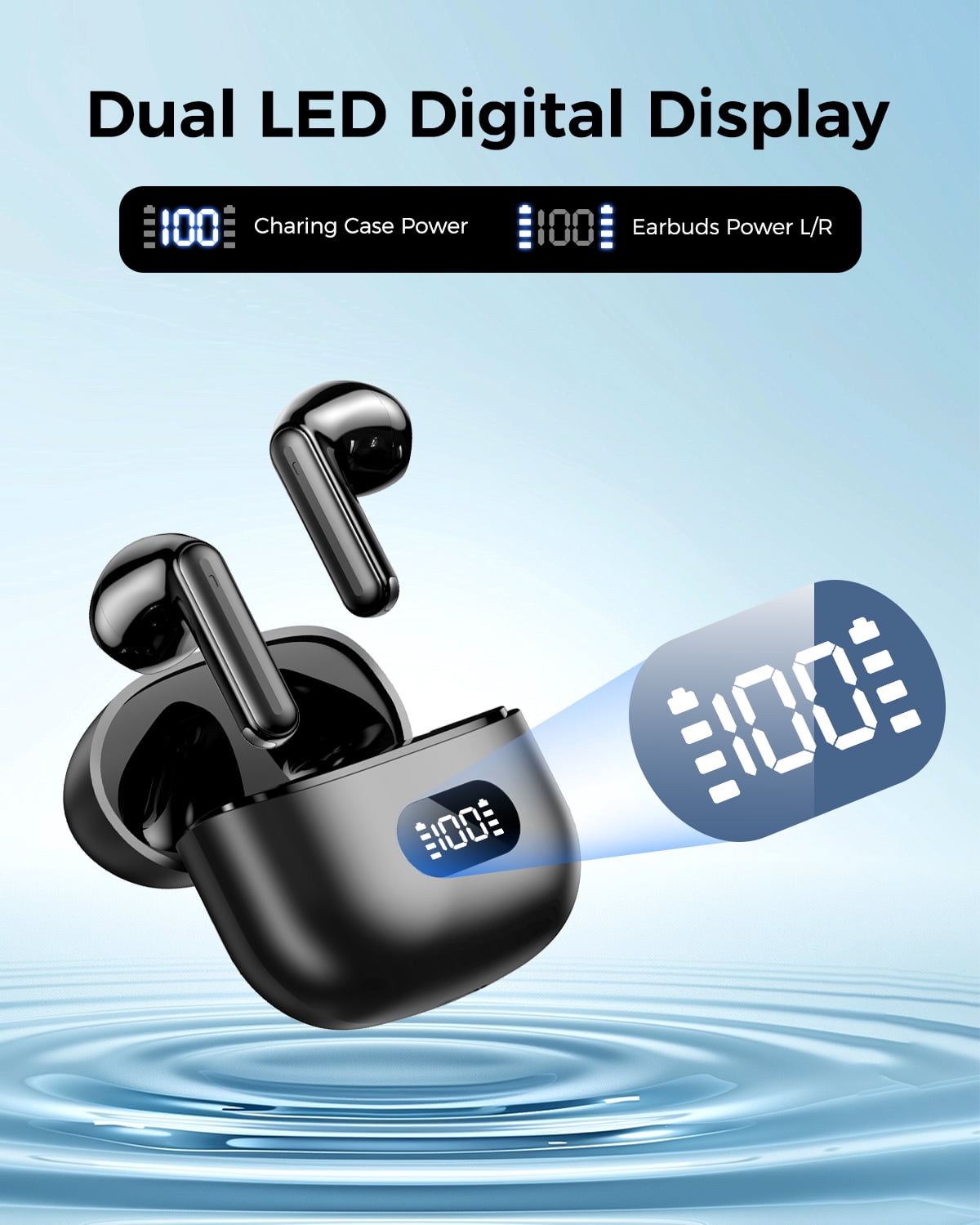 Wireless Earbuds, Bluetooth 5.4 Headphones, 60H Long Playtime, LED Digital Charging Case, IPX7 Waterproof Sports Earphones, Noise Isolation, Compatible with iPhone Android for Workout Travel