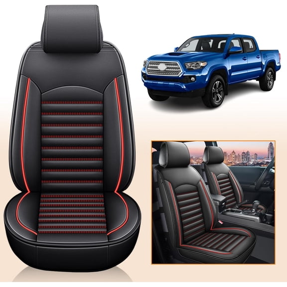 AOMSAZTO Custom Seat Covers for Toyota Tacoma: 2016-2023: 5 Seat Full Set Faux Leather Truck Seat Covers (Black & Red)