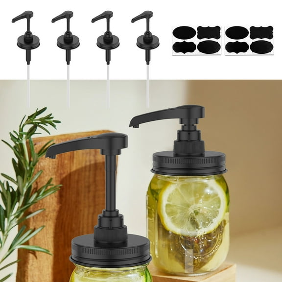 Sutowe 4 Pcs Stainless Steel Jar Syrup Dispenser Pump Lid Easy to Install Honey Sauce Dispenser Injector Lid Enduring Coffee Syrup Distributor Pump Cover for 16 oz Regular Mouth