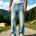 thumbnail image 2 of LODIENY Men Wide Leg Baggy Jeans Y2k Casual Loose Fit Washed Denim Pants Streetwear Work Office Hip Hop Vintage 2000s Jean Trousers with Pockets Light Blue XS, 2 of 5