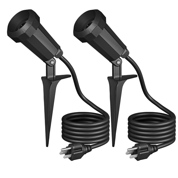 EDISHINE 2 Pack Spotlight Outdoor, For Garden Decor Plug in with 6FT Cord, 120V Weatherproof Outdoor Flood Stake Lights, E26 Base PAR38 Bulb landscape light Socket for Holiday, Patio, Yard.