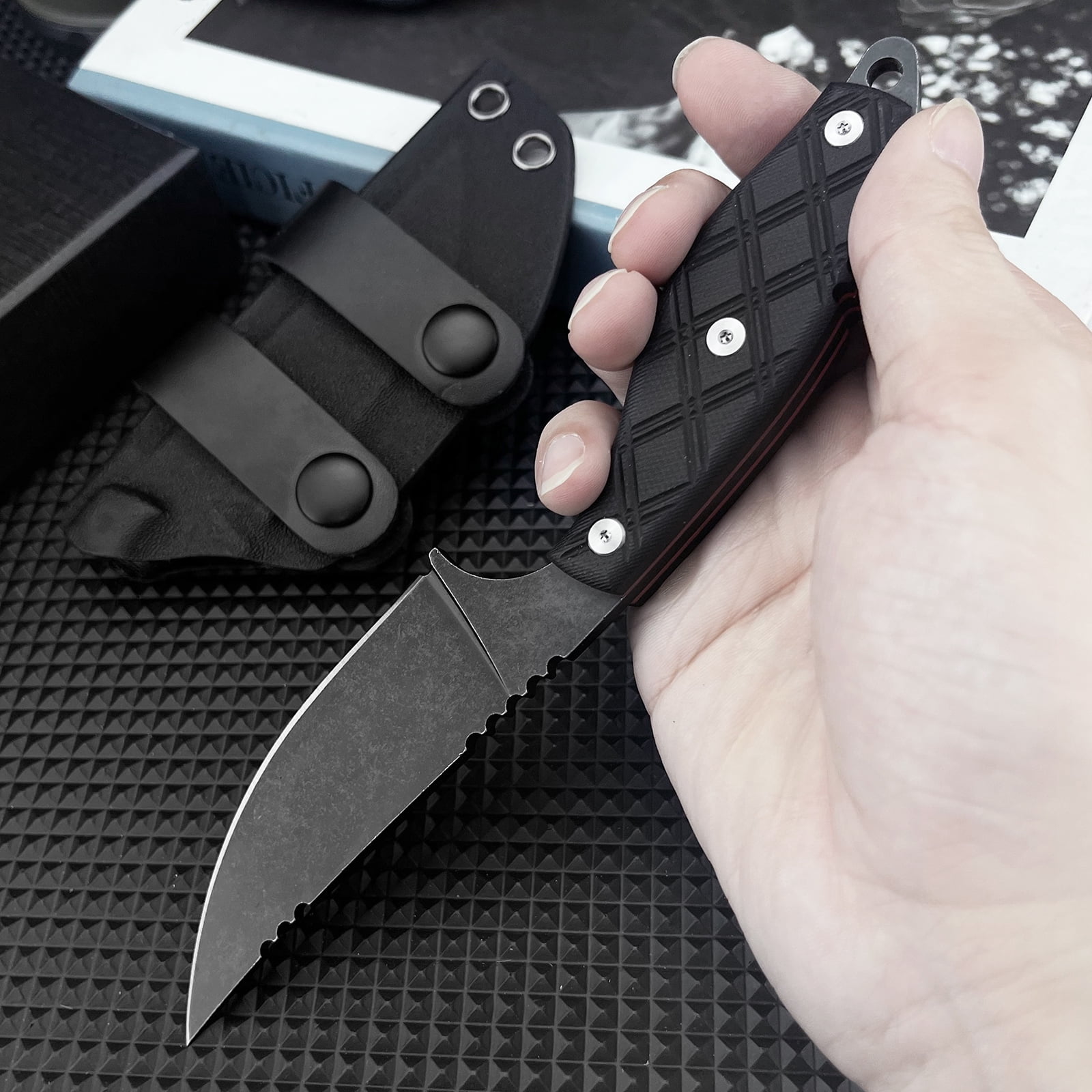 8Cr13Mov Steel EDC Fixed Blade Utility Knife - G10 Handle Full Tang Everyday Carry Cutting Tool