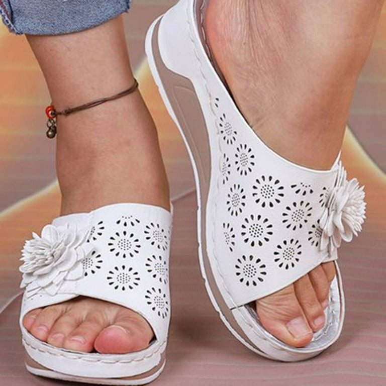 Aoujea Summer Sandals For Women Fish Mouth Collection Leather Soft Footbed Orthopedic Arch Support White 7.5 for Party Vacation Beach Great Gifts for
