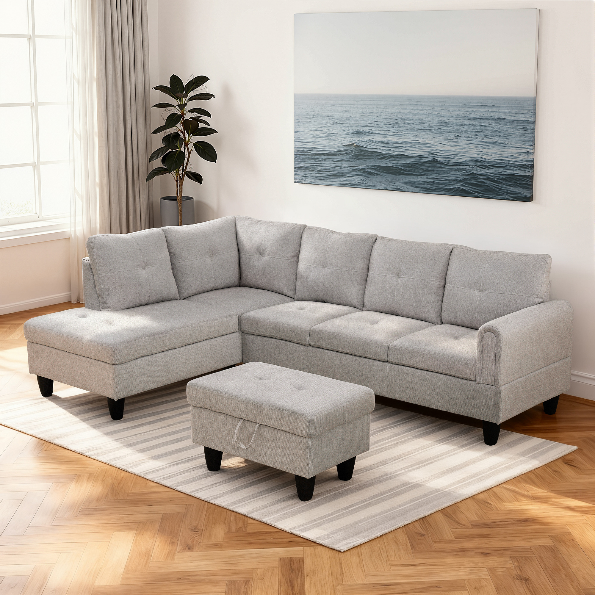 MAYEERTY Modern Adult 3-Piece Couch Living Room Sofa Set，Grey