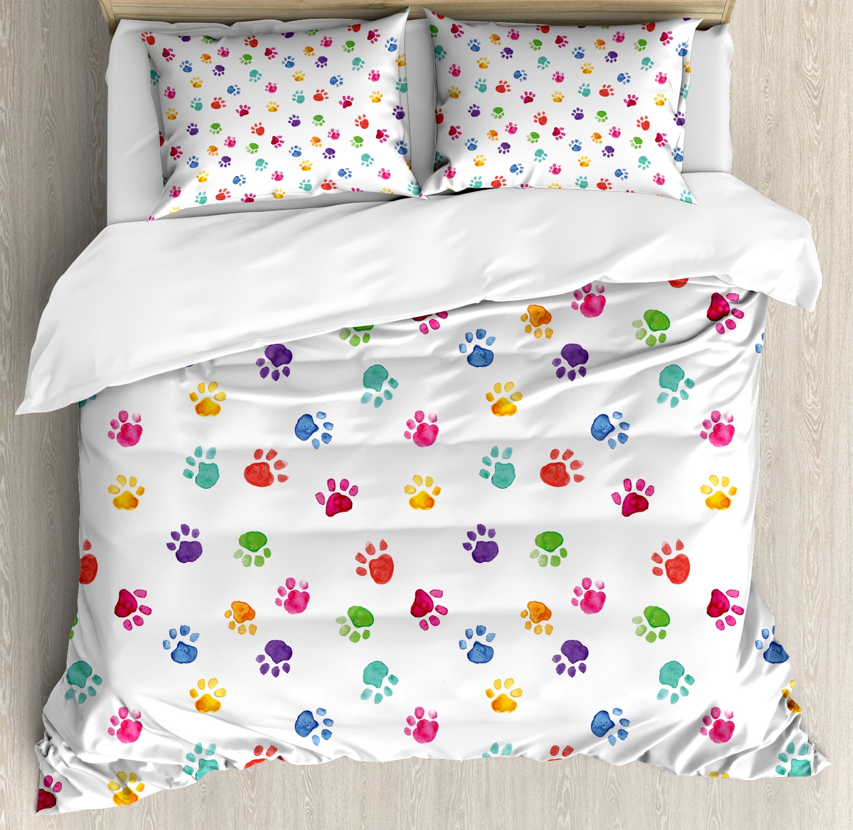 Watercolor Duvet Cover Set Hand Drawn Colorful Animal Footprints Watercolor Duvet Cover Set Hand Drawn Colorful Animal Footprints Pattern Abstract Fauna Themed Ilration Decorative Bedding With Pillow Shams