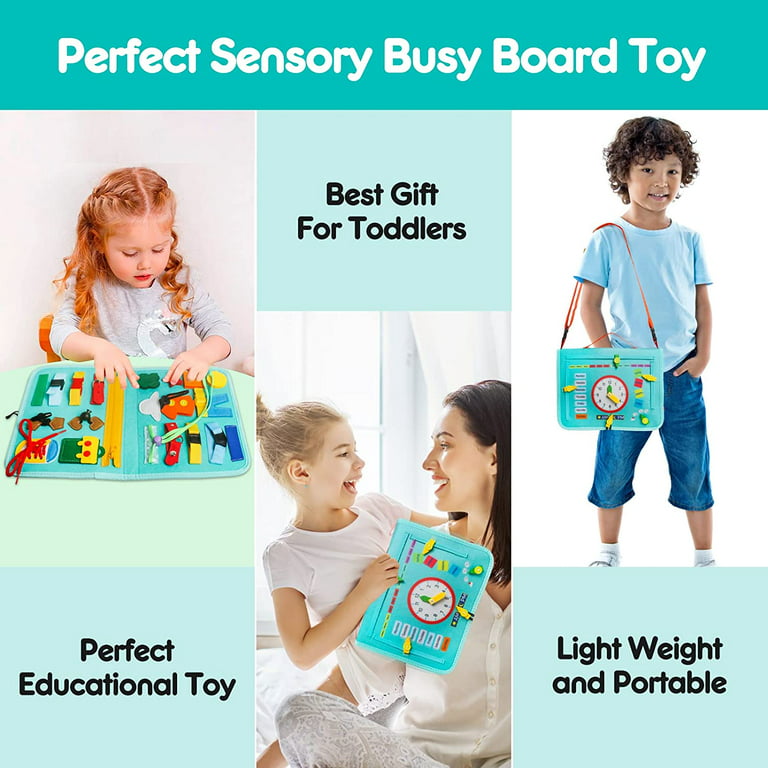 Sensory Busy Board For Fine Motor Skills,Montessori Toys Activity Toys For  Toddlers,Travel Car Airplane Toy Gifts For Kids Age 1-4 (Sky Blue)