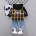 thumbnail image 4 of Baby Boy Outfits Boys Girls Long Sleeve Patchwork Plaid Prints Hooded Shirt Tops Pants Baby Boy Clothes Yellow 2 Years-3 Years, 4 of 4