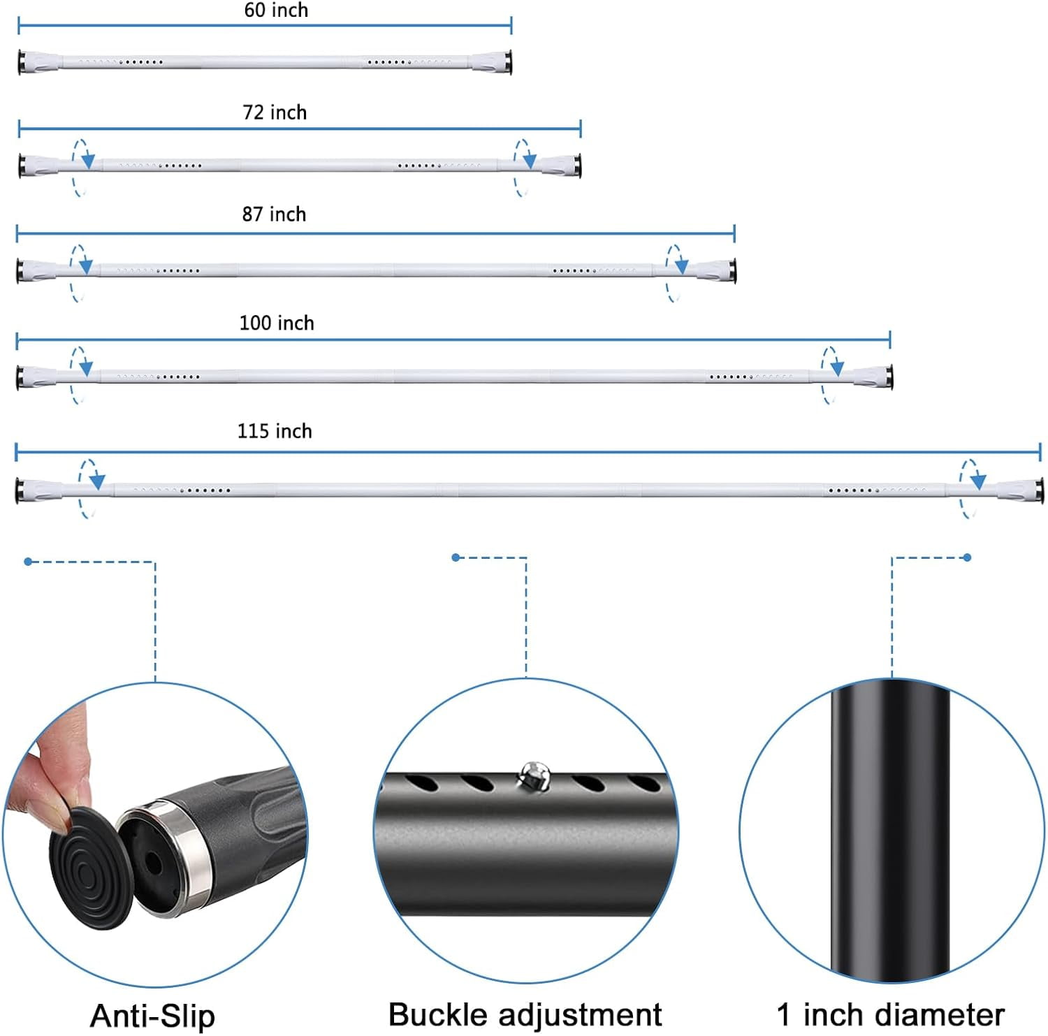 OLIYNEDY Shower Curtain Rod with Holders, 42-72'' Heavy Duty Adjustable and No Drill for Bathroom, Closet, Windows, White