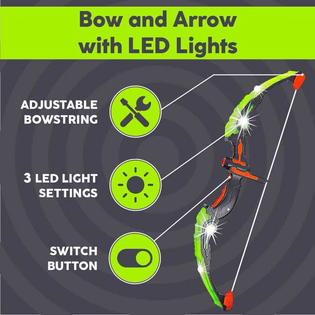 Toysery Green Kids Archery Bow and Arrow Toy Set with Target, Quiver, LED Bow and Arrow set for kids