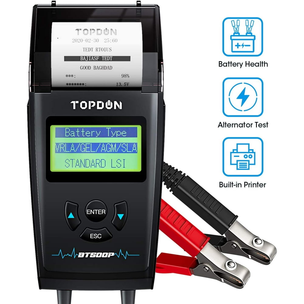 Car Battery Tester with Printer 12V 24V Load Tester, TOPDON BT500P
