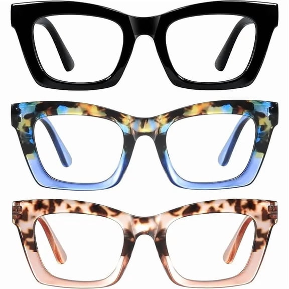 Oprah Reading Glasses for Women-3Pack Blue Light Blocking Fashion Readers with Spring Hinge Computer Square Eyeglasses