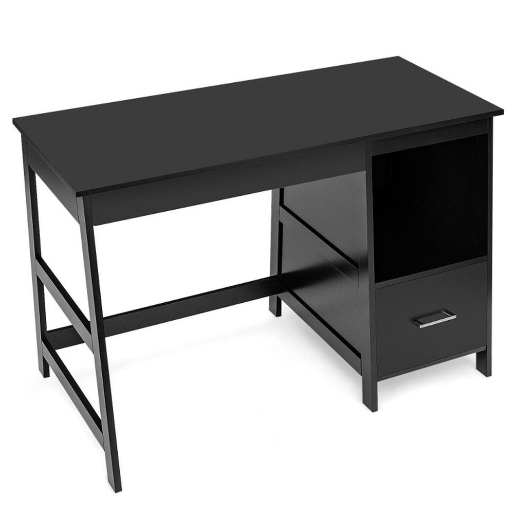 Demi Bonn 47.5" Modern Home Computer Desk with 2 Storage Drawers, Office Desk Study Writing Table, Black