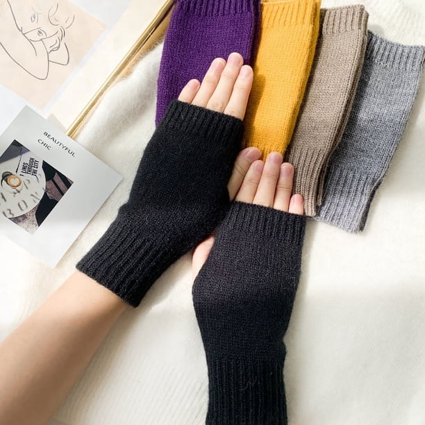 Guantes de punto de medio corte para mujer en invierno, bonitos guantes de medio dedo con dedos abiertos, cálidos guantes de lana para estudiantes