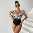 thumbnail image 1 of Melyum Women Owo Piece Swimsuits Flounce V neck Tummy Control Swimwear Crossover Leopard Stitching Sleeveless Back Hook Bathing Suits, 1 of 6