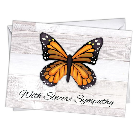Monarch Butterfly Funeral Sympathy Condolence Greeting Cards | 1 Pack Single (5x7)