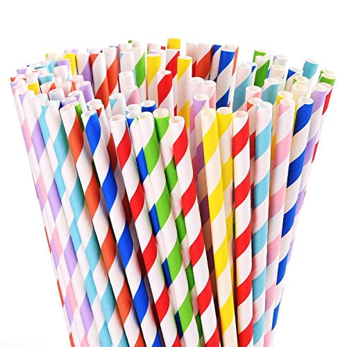 50-Pack Assorted Bright Colors Jumbo Biod ALINK 10mm Wide Paper Smoothie Straws 