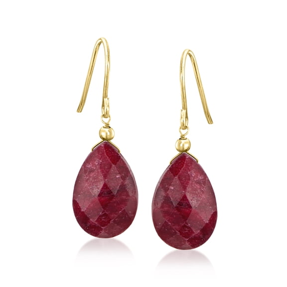 Ross-Simons 10.00 ct. t.w. Ruby Drop Earrings in 10kt Yellow Gold, Women's, Adult