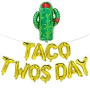 Taco TwosdayÂ Balloons with Cactus | Taco Twosday Party Decorations | 2nd Birthday Decorations | Taco Twosday Banner Sign | Fiesta Theme Party Decorations | Gold, 16inch