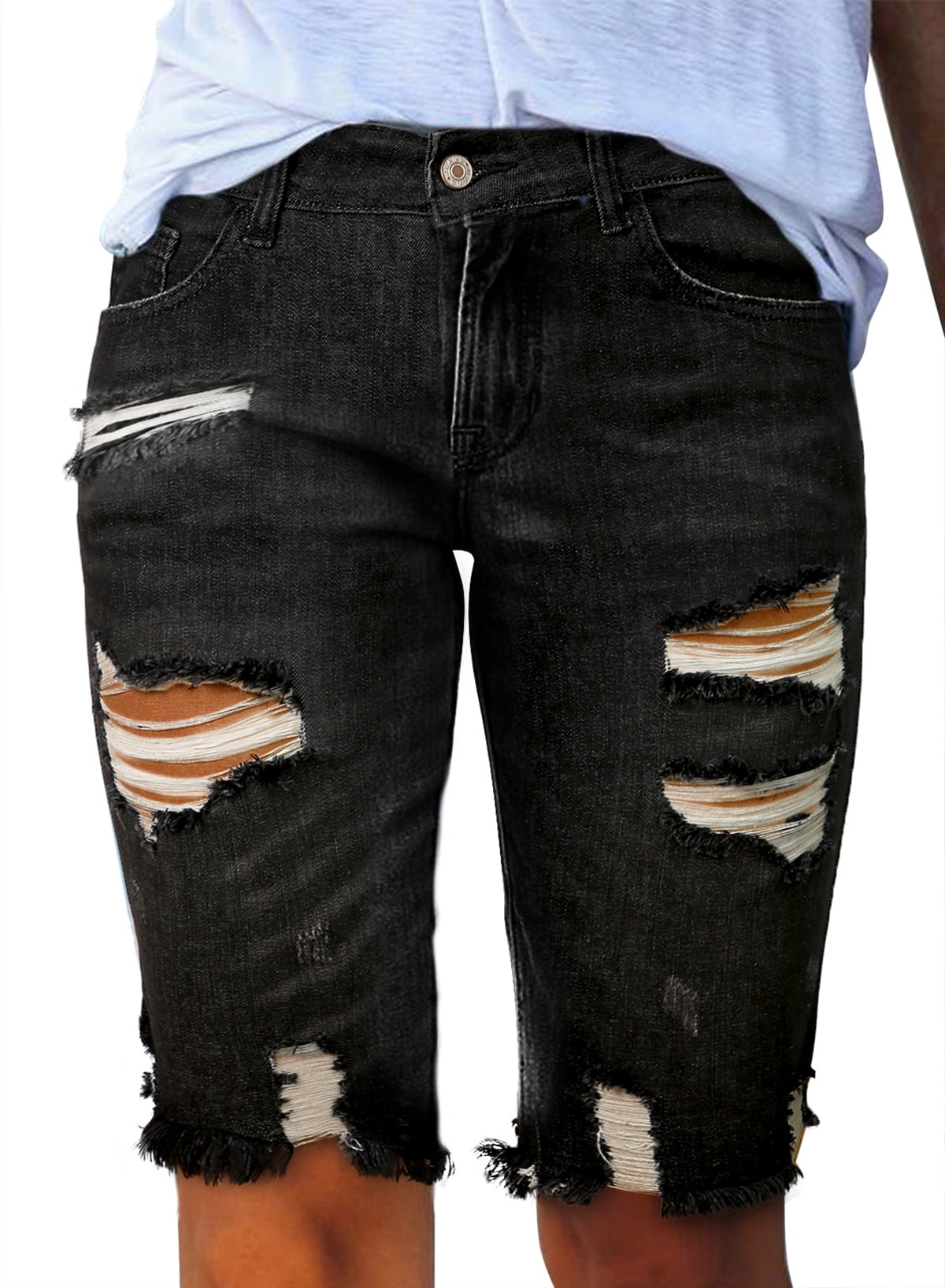 Chase Secret Women's High Waisted Ripped Boyfriend Jeans Shorts Bermuda