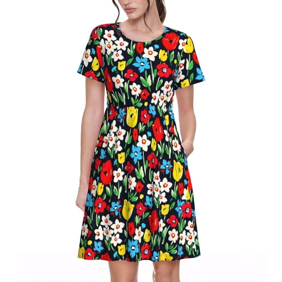 Floral Pattern Dresses Short Sleeve Nightdresses for Women
