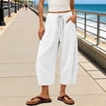 thumbnail image 2 of Zjunqe Capri Linen Barrel Pants for Women Drawstring Wide Leg Cotton Linen Cropped 2026 Casual Loose Summer Beach Vacation Flowy Boho Baggy Palazzo Trousers Wide Leg Barrel Harem Pants White M, 2 of 6